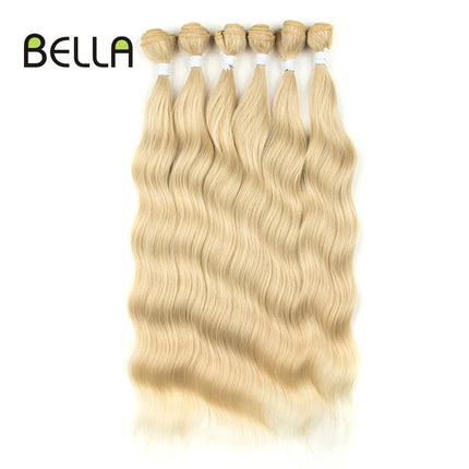 FASHION IDOL Water Wave Hair Bundles Synthetic Hair Extensions Ombre Blonde Brown Cosplay Weave Hair Bundles 20 inch 6Pcs Hair
