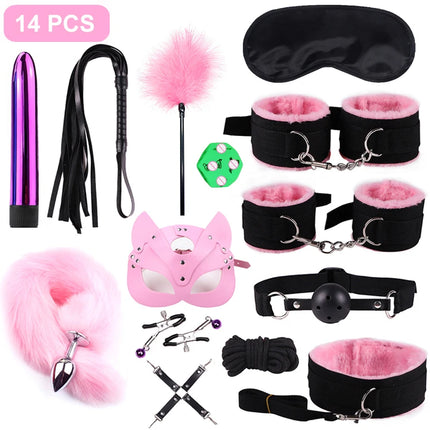 Handcuffs Collar Whip Gag Nipple Clamps BDSM Bondage Rope Erotic Adult Sex Toys For Woman Couples Anal Butt Plug Tail