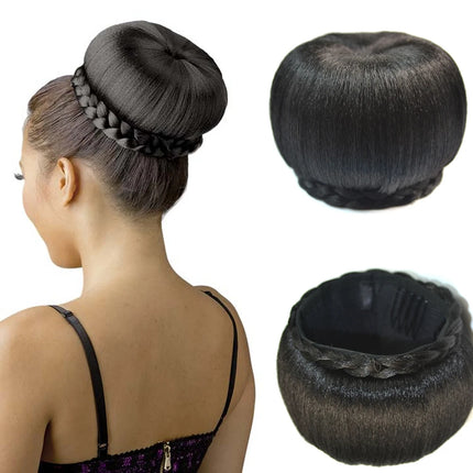 Synthetic Fake Hair Bun And Bang Set Heat Resistant Braide Chignon HairPiece Ponytail Wig For Women Clip in Hair Extension