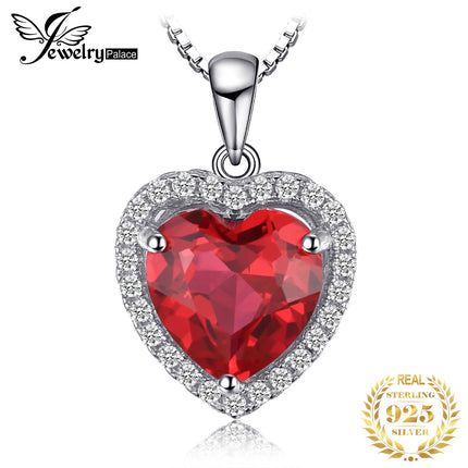JewelryPalace Heart Love 3.6ct Created Ruby 925 Sterling Silver Pendant Necklace for Women No Chain Fashion Fine Jewelry Gift