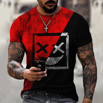 Funny Smiling Face Graphic 3D Print Men T Shirt Street Trendy Fashion Casual Summer O-Neck Short Sleeve Oversized T Shirt Tops