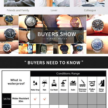 NIBOSI Men's Watches Top Brand Luxury Man Watch For Men Automatic Date Week Waterproof Quartz Wristwatches Luminous Reloj Hombre