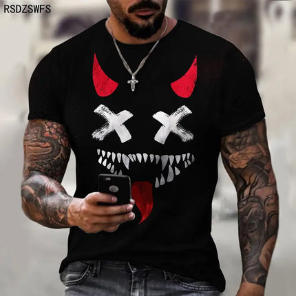 Funny Smiling Face Graphic 3D Print Men T Shirt Street Trendy Fashion Casual Summer O-Neck Short Sleeve Oversized T Shirt Tops