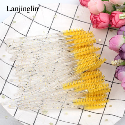 Lanjinglin 50/100Pcs Makeup Eyelash Brushes Crystal Eyebrow brush Diamond Handle Mascara Wand Applicator Lashes Extension Tools