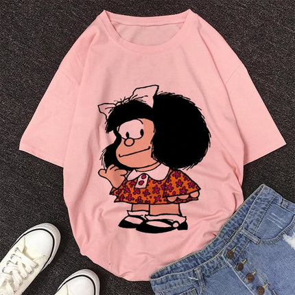 2020 New Summer Fashion Female Pink Tops Mafalda Cute Graphic Print T-shirt Women Harajuku Aesthetic White Tops Kawaii Tshirt