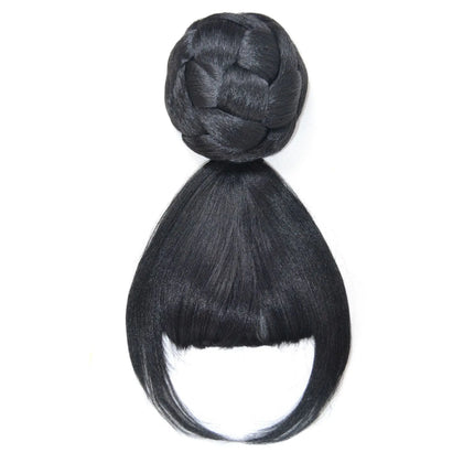 Jeedou Synthetic Hairpieces Spherical Updos Chignon With Bangs Clip In Hair Bun Pad Donut Rubber Band Black Color