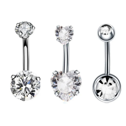 3PCS/Lot Surgical Steel Crystal Belly Button Piercing Set 14G Heart Belly Piercing Pack CZ Navel Ring Set Cute Belly Bar Bulk