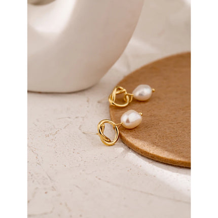 Yhpup Minimalist Natural Pearls Dangle Earrings Fashion Korean Simple Elegant Metal Texture Stylish Jewelry