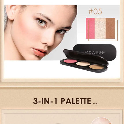 Focallure 3 In 1 Makeup Palette Blush&Highlighter Face Matte Highlighter Powder Illuminated Bronzer Blusher Powder