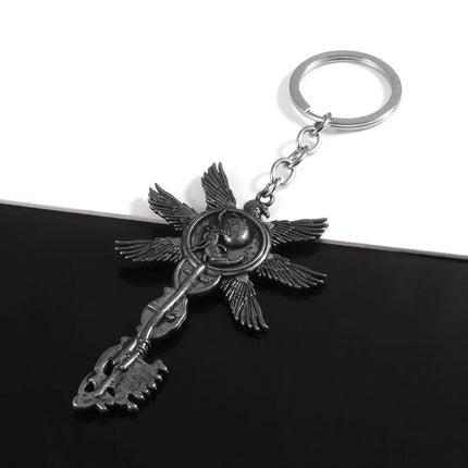 Game Residents Evils 8 Village Keychain Vintage Six-Winged Unborn Key Pendant Keyring For Men Women Bag Car Key Holder Jewelry