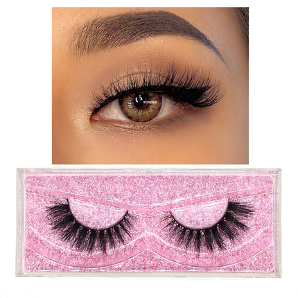 FOXESJI False Eyelashes 3D Mink Eye Lashes Strip Fluffy Dramatic Thick Cross Mink Eyelashes Soft Wispy Fake Eyelashes Extension