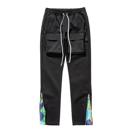 Patchwork Cashew Flower Print Side Zip Up Cargo Pants Men Y2k Streetwear Casual Functional Relaxed Fit Cargo Trousers Male