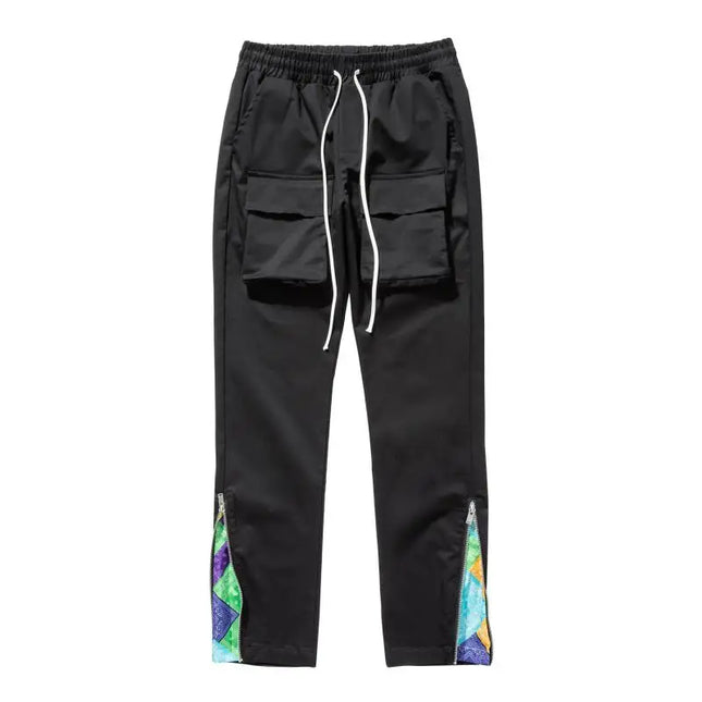 Patchwork Cashew Flower Print Side Zip Up Cargo Pants Men Y2k Streetwear Casual Functional Relaxed Fit Cargo Trousers Male