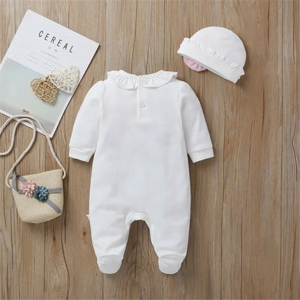 2019 Baby Spring Autumn Clothing Newborn Infant Girl Floral Romper Baby Jumpsuit Hat 2Pcs Outfits Long Sleeve Clothes