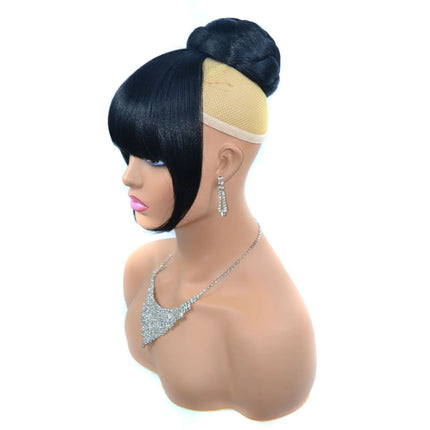 Jeedou Synthetic Hairpieces Spherical Updos Chignon With Bangs Clip In Hair Bun Pad Donut Rubber Band Black Color