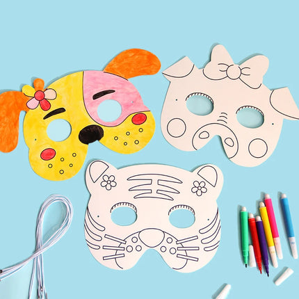 8Pcs Cartoon Animal Painting Masks Diy Color Kindergarten Graffiti Coloring Crafts Toys Children Creative Hand-Painted Fun Toys
