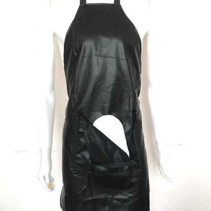 M-2XL Sexy Black Soft Faux Leather Men Front Open Crotch Zipper Pocket Apron DS Night Club Pinafore Backless Sexy Lingerie