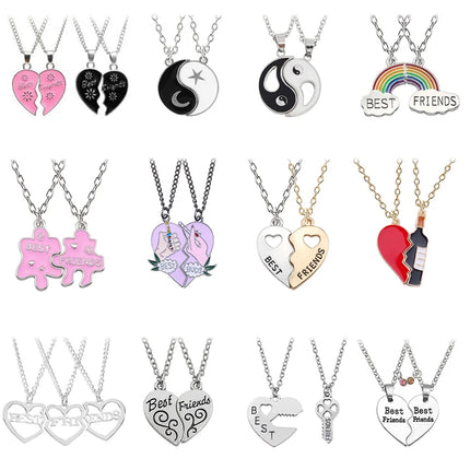 Romantic Best Friends Honey Love Couple Pendant Necklace 2 Pcs/Set Rainbow Broken Heart BFF Good Friends Friendship Jewelry Gift