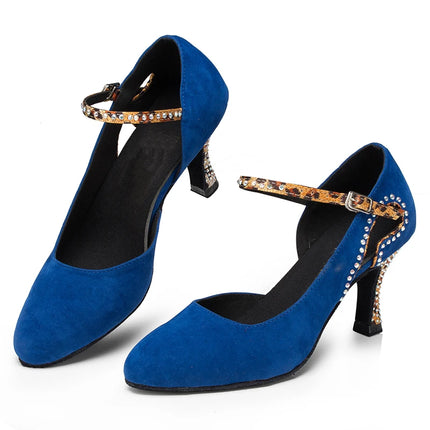 Latin Shoes Salsa Tango Sports Shoes Wedding Shoes Closed Toe Rhinestones Modern High Heels Blue Black