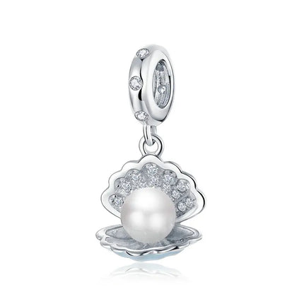WOSTU 925 Sterling Silver Blue Conch Charm Ocean Bead Animal Turtle Starfish Pendant Fit Original Bracelet Necklace DIY Jewelry