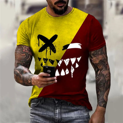 Funny Smiling Face Graphic 3D Print Men T Shirt Street Trendy Fashion Casual Summer O-Neck Short Sleeve Oversized T Shirt Tops