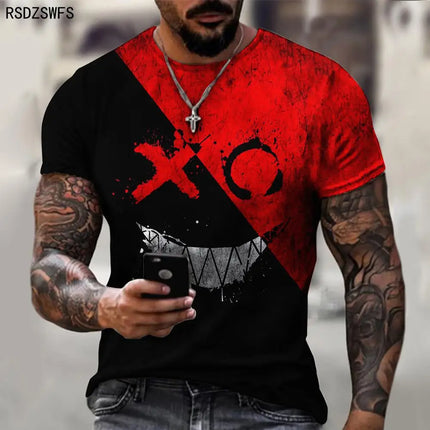 Funny Smiling Face Graphic 3D Print Men T Shirt Street Trendy Fashion Casual Summer O-Neck Short Sleeve Oversized T Shirt Tops