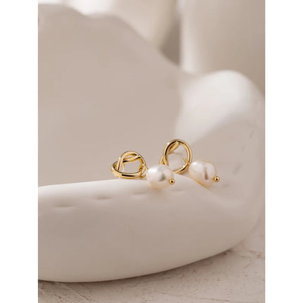 Yhpup Minimalist Natural Pearls Dangle Earrings Fashion Korean Simple Elegant Metal Texture Stylish Jewelry