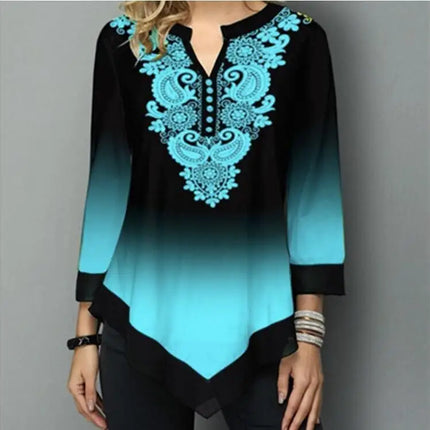 Women's Shirt Spring Summer Blouse 3/4 Sleeve Casual Printing Female Fashion Shirt Tees Tops Plus Size 5XL Street Shirt