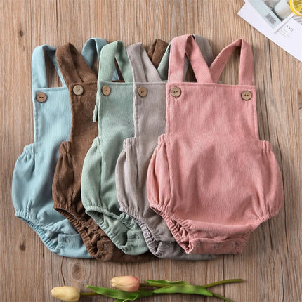 0-24M Baby Romper Boys Girls Summer Clothing Solid Color Corduroy Sleeveless Square Neck Romper Jumpsuits Baby Overalls