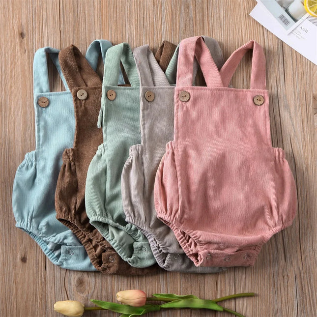 0-24M Baby Romper Boys Girls Summer Clothing Solid Color Corduroy Sleeveless Square Neck Romper Jumpsuits Baby Overalls