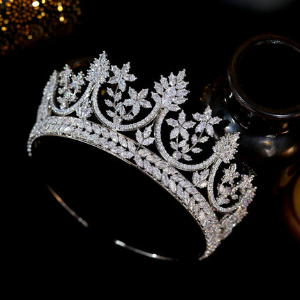 ASNORA Shiny High-Quality Hair Jewelry CZ Crowns, Bride Tiara Princess Birthday Wedding Accessories， Rose Gold Headdress