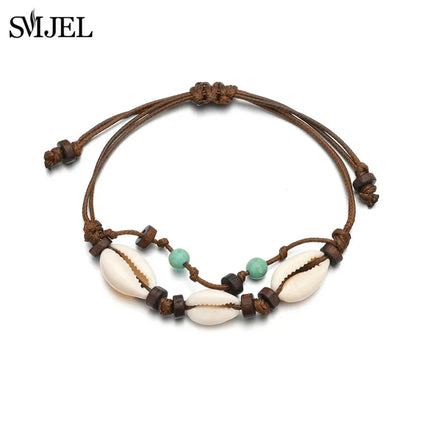 SMJEL Bohemian Shell Anklets for Women Handmade Woven Natural Shell Foot Jewelry Summer Beach Barefoot Bracelet ankle on Leg