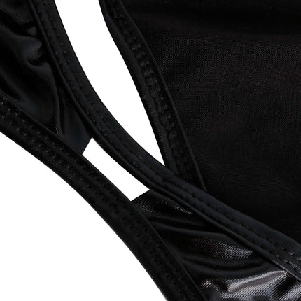 Womens Sleeveless High Cut Bodysuit Leotard Thong Swim Teddies Swimwear Swimsuit Patent Leather Thong Gymnastics Stage Dancewear