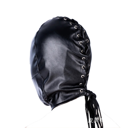 SM Leather Hood Blindfold,Head Harnes Mask With Dildo Penis Mouth Gag,Fetish Slave BDSM Bondage Gimp,Adult Sex Toy For Women Men