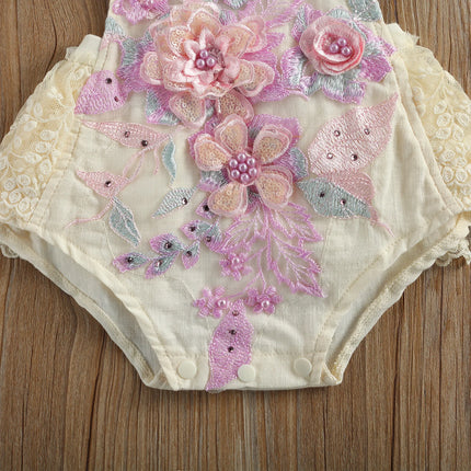 Citgeett Summer Newborn Baby Girls Lace Bodysuit Loose Fly Sleeve Tie-up Playsuit Cute Clothes