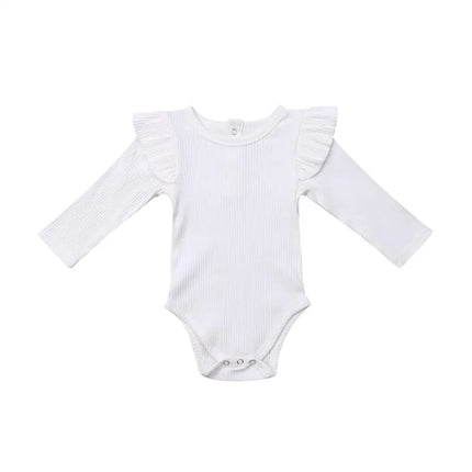 0-24months Unisex Baby bodysuit Long Sleeve Romper Cotton Ruffled Solid Beige White Black Pink Playsuit For Infant Girls