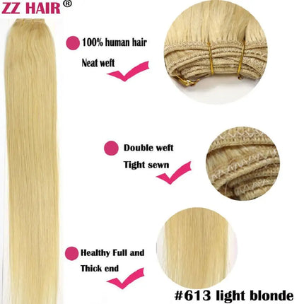 ZZHAIR 100% Human Hair Extensions 16"-26" Machine Made Remy Hair Weft Weaving 100g/Pcs Straight Natural Silk Non-clips