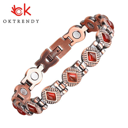 Oktrendy Natural Gem Stone Copper Magnetic Bangle Bracelet Women Pure Copper Magnetic Bracelet healing Chain Wristband