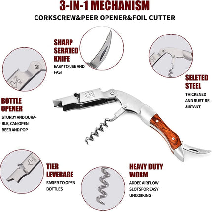 Stainless Steel Wine Opener, Professional Waiters Corkscrew, Leather Case,Beer Bottle Opener And Foil Cutter Gift For Wine Lover
