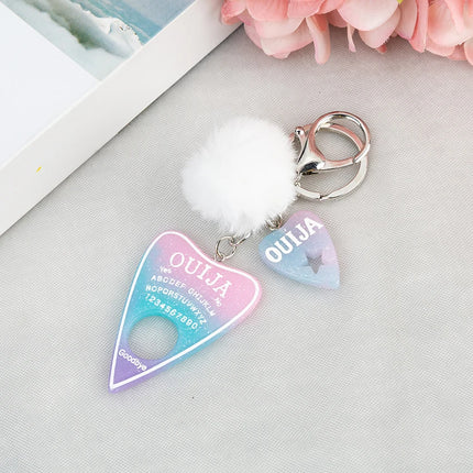 1PC Women Ouija Planchette Keychain Resin Pompom Charms Handbag  Keyring With Puffer Ball Punk Board Crafts