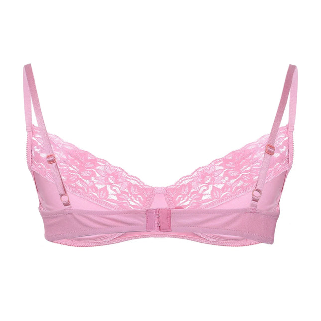 Men's Bra Bikini Top Sissy Lingerie Bralette Smooth Floral Lace Exotic Bras Men Wire-Free Bra Top with Adjustable Straps