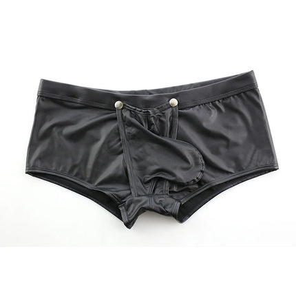 Big Bulge Pouch Boxers Sexy Men Underwear Faux Leather Boxershorts Open Front Underpants Erotic Lingerie Panties