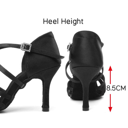 DKZSYIM Latin Dance Shoes Women High Heel Silk Dance Shoes lady Soft Bottom Dance Shoes heeled 8cm Girls Salsa Ballroom Shoes