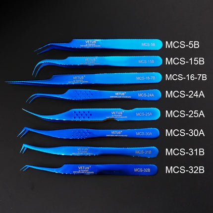 1pcs Vetus MCS Series Blue/Gold/Colorful Russian Volume Bloom Eyelash Extension Tweezers Stainless Precision Lash Tweezers Tools