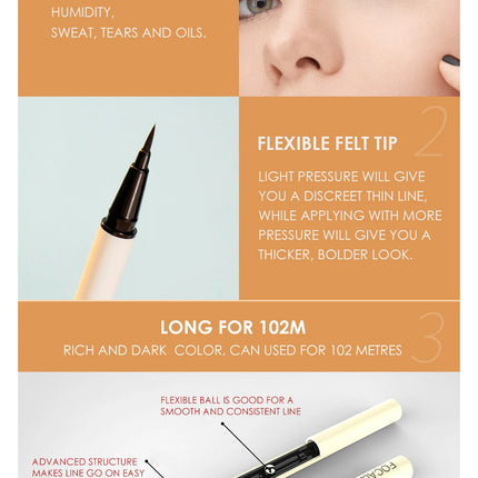 FOCALLURE Soft Black Liquid Waterproof Eyeliner Long Lasting Extra Fine Makeup for Eyes Cosmetics