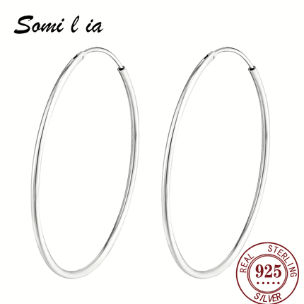 SOMILIA SOMILIA Platinum Big Hoop Earrings for Women, 925 Sterling Silver Jewelry Female Fashion Women Earrings 10-90mm For Gift