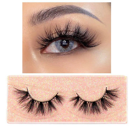 FOXESJI False Eyelashes 3D Mink Eye Lashes Strip Fluffy Dramatic Thick Cross Mink Eyelashes Soft Wispy Fake Eyelashes Extension