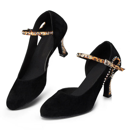 Latin Shoes Salsa Tango Sports Shoes Wedding Shoes Closed Toe Rhinestones Modern High Heels Blue Black