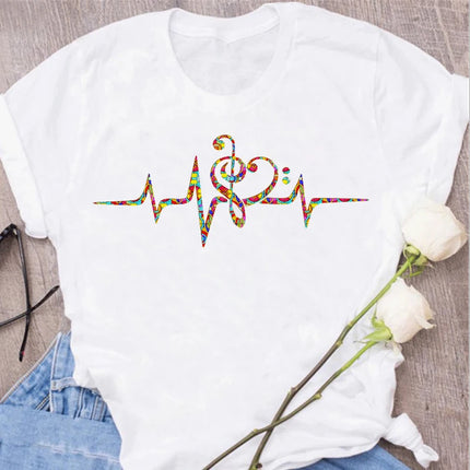 New Harajuku Funny Music Note Art T-Shirt Fashion Women T-Shirt Music Tops Short Sleeves Black T-Shirt Ladies Casual Tees Top