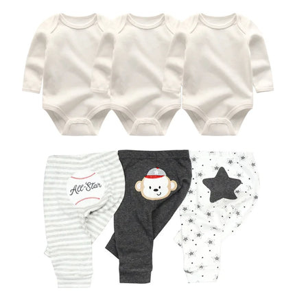 Cotton 6/8PCS Newborn Baby Boy Clothes 0-12M Autumn Bodysuits+Pants Boys Baby Clothing Sets Full Sleeve Baby Girl Clothes